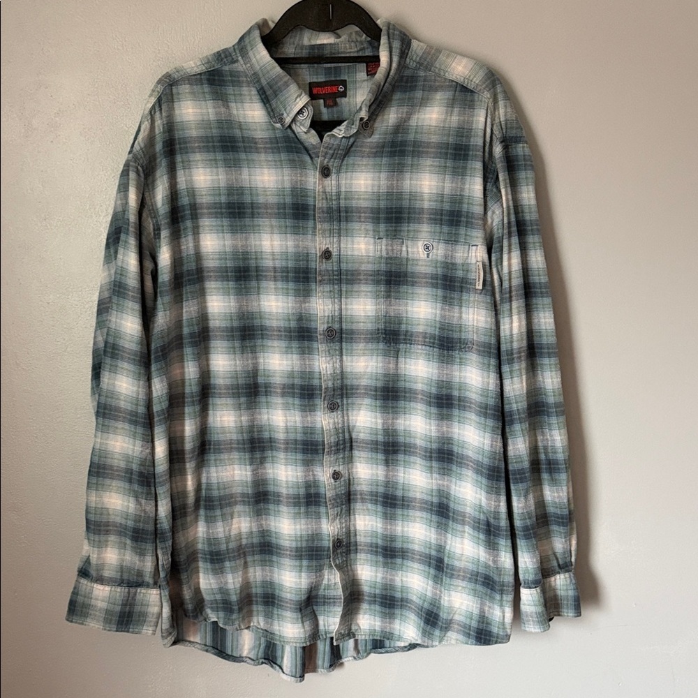 Wolverine‎ Men’s Plaid Long Sleeve Button Down Green Blue White Casual Shirt